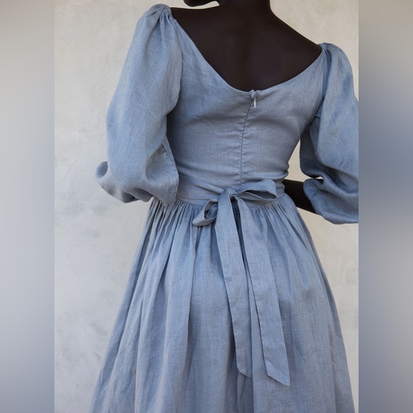 Kara Thoms Bellflower Dress in Chambray Linen- Size L - Picture 4 of 16